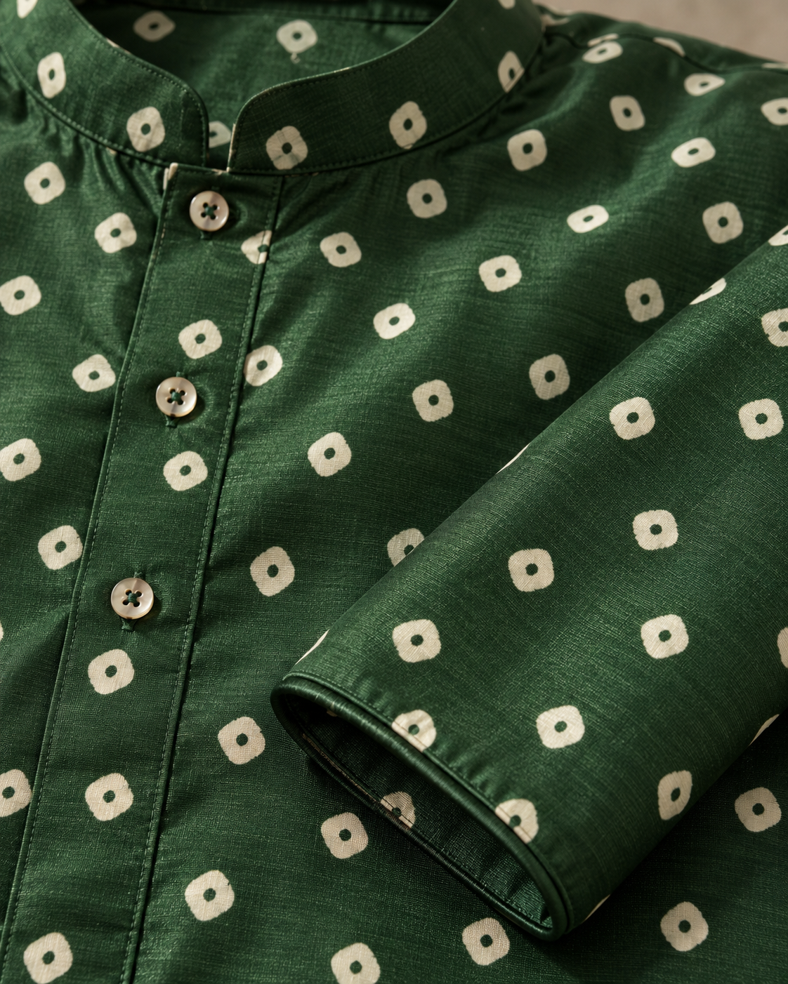 Bottle Green Long Mandarin Collar Kurta