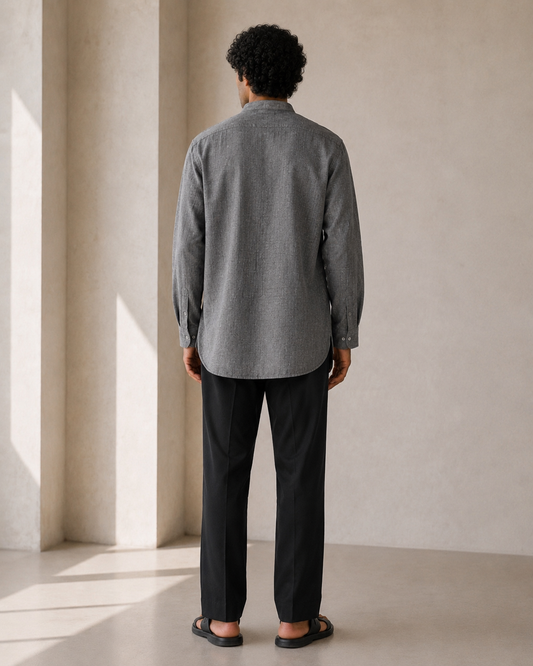 Grey Short Mandarin Collar Kurta