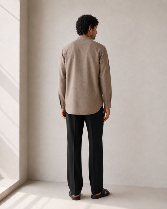 Taupe Short Mandarin Collar Kurta