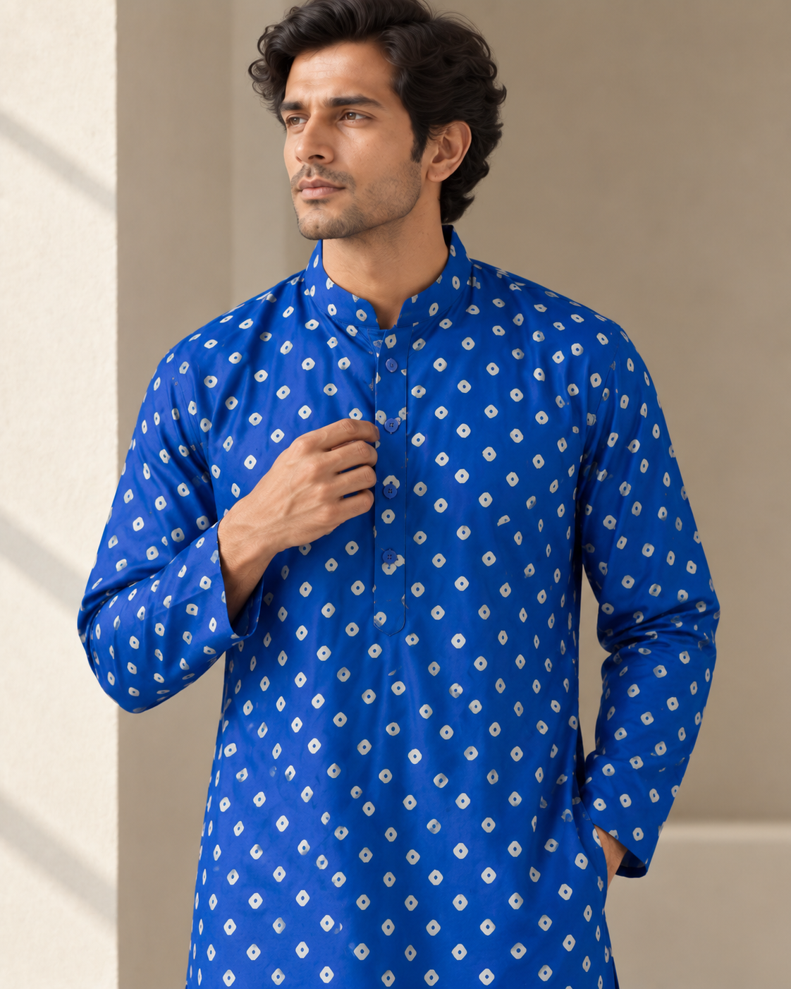 Cobalt Blue Long Mandarin Collar Kurta