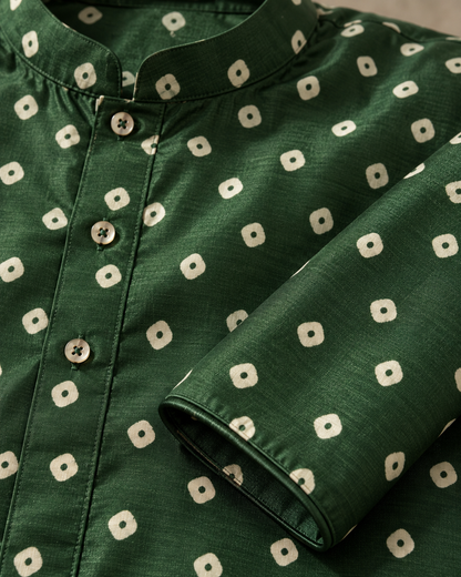 Bottle Green Long Mandarin Collar Kurta