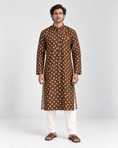 Chocolate Brown Long Mandarin Collar Kurta