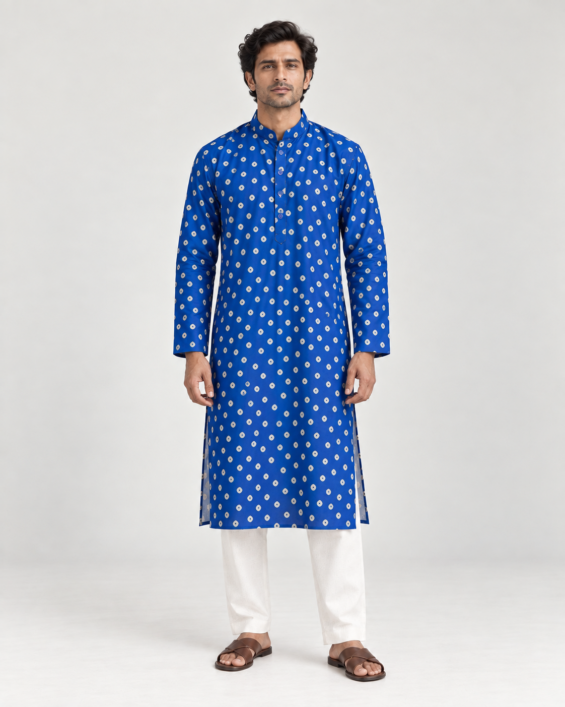 Cobalt Blue Long Mandarin Collar Kurta