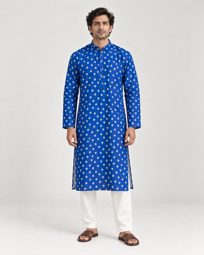 Cobalt Blue Long Mandarin Collar Kurta