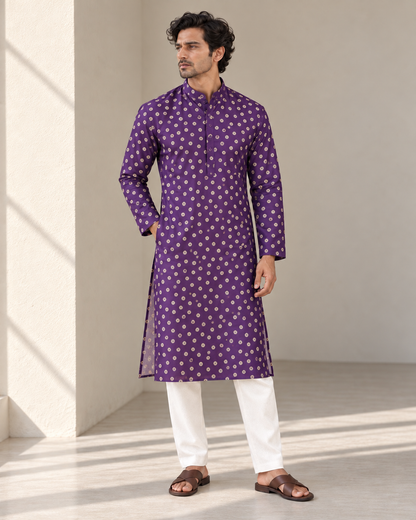 Purple Long Mandarin Collar Kurta