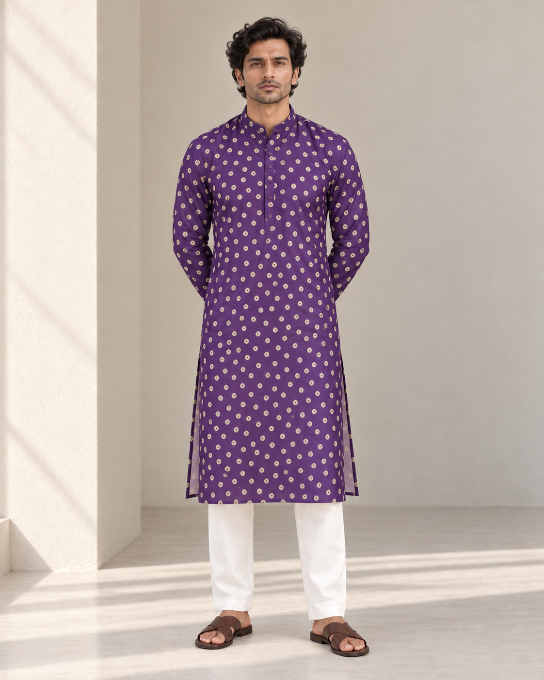 Purple Long Mandarin Collar Kurta
