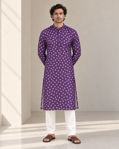 Purple Long Mandarin Collar Kurta