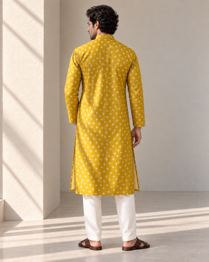 Mustard Long Mandarin Collar Kurta