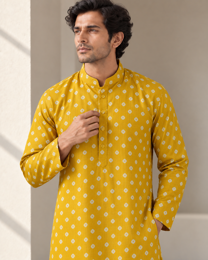 Mustard Long Mandarin Collar Kurta