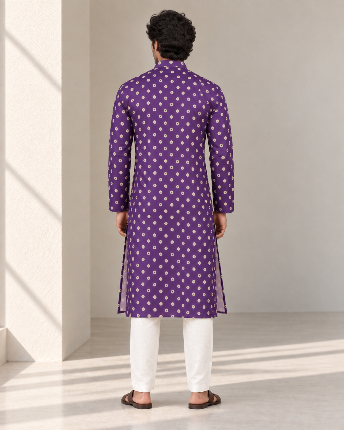 Purple Long Mandarin Collar Kurta