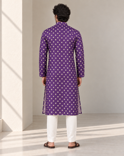 Purple Long Mandarin Collar Kurta