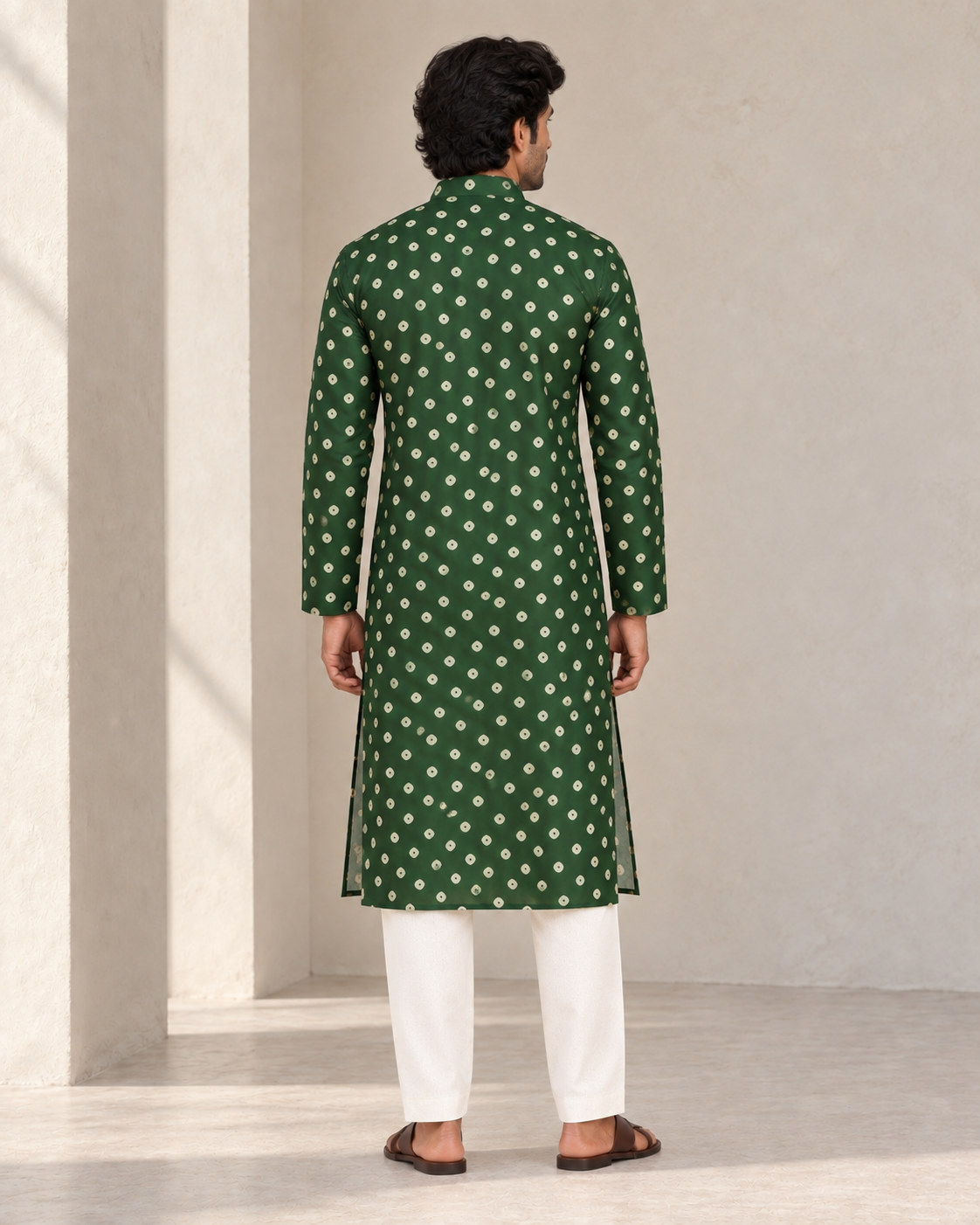 Bottle Green Long Mandarin Collar Kurta