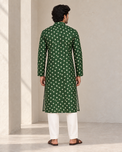 Bottle Green Long Mandarin Collar Kurta