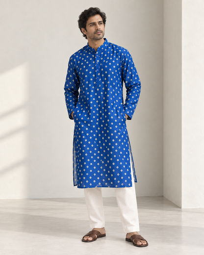 Cobalt Blue Long Mandarin Collar Kurta