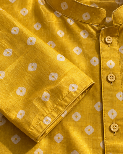 Mustard Long Mandarin Collar Kurta