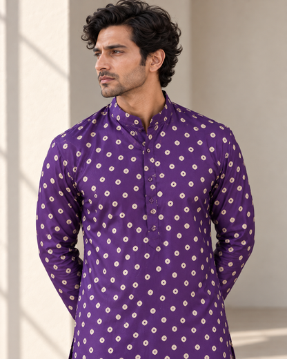 Purple Long Mandarin Collar Kurta