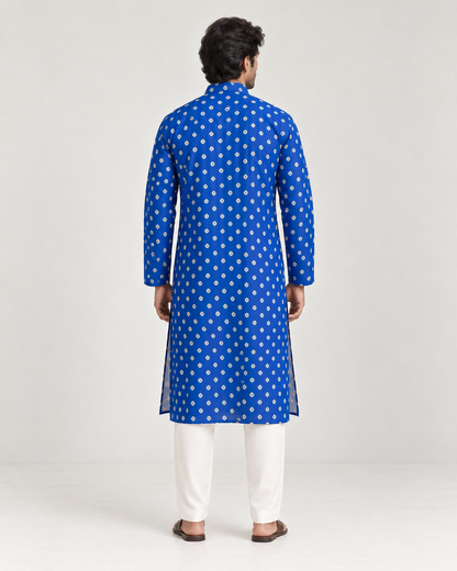 Cobalt Blue Long Mandarin Collar Kurta