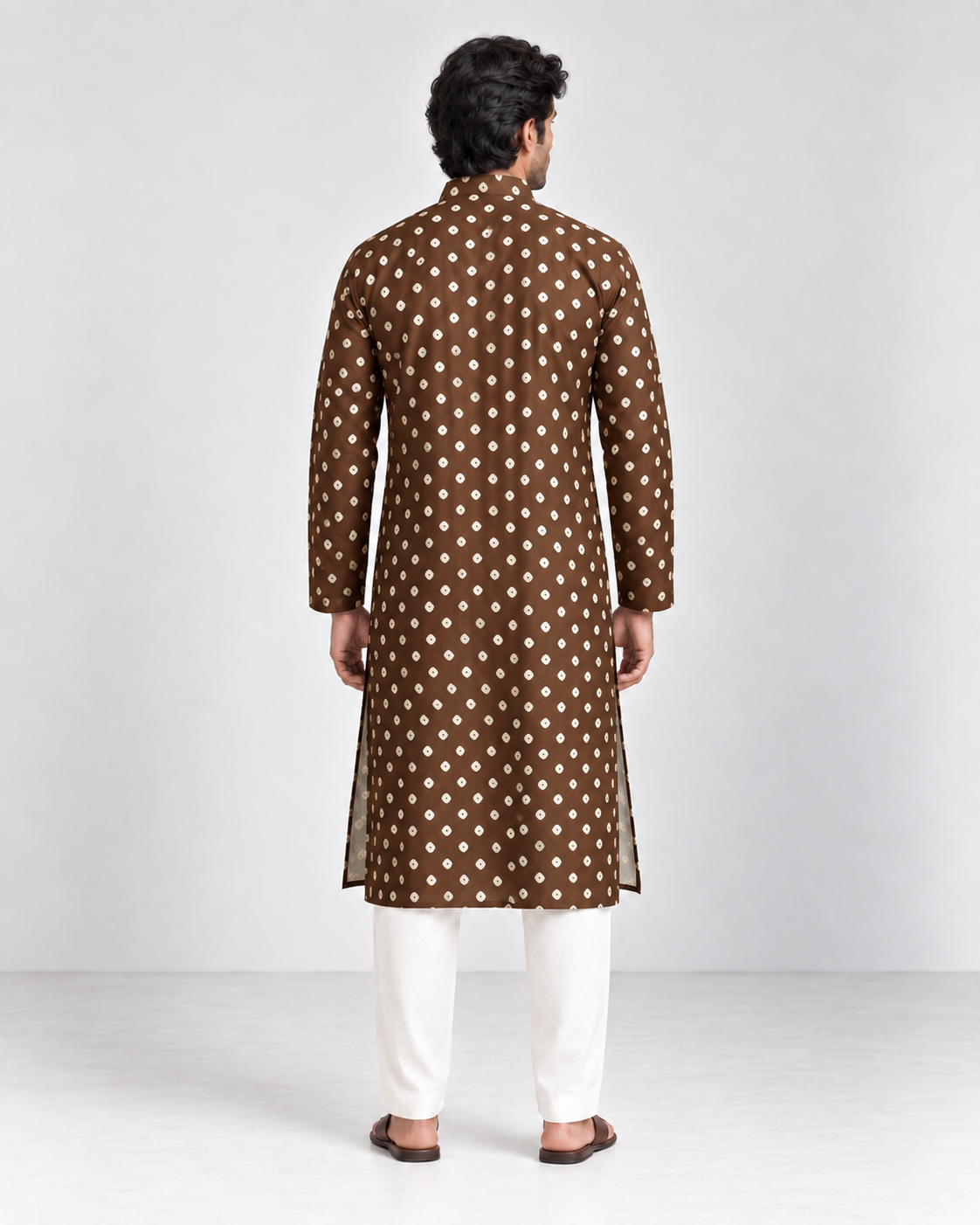 Chocolate Brown Long Mandarin Collar Kurta